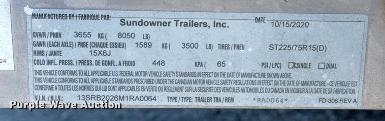 image for item EG2505 2021 Sundowner Trailers camper