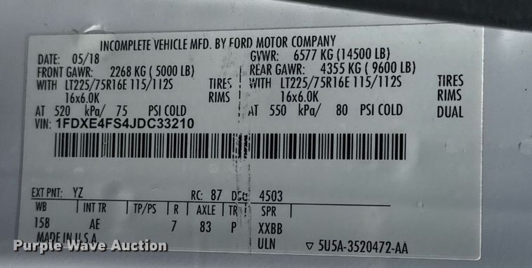 image for item EG5703 2018 Ford E450  Super Duty refrigerated truck