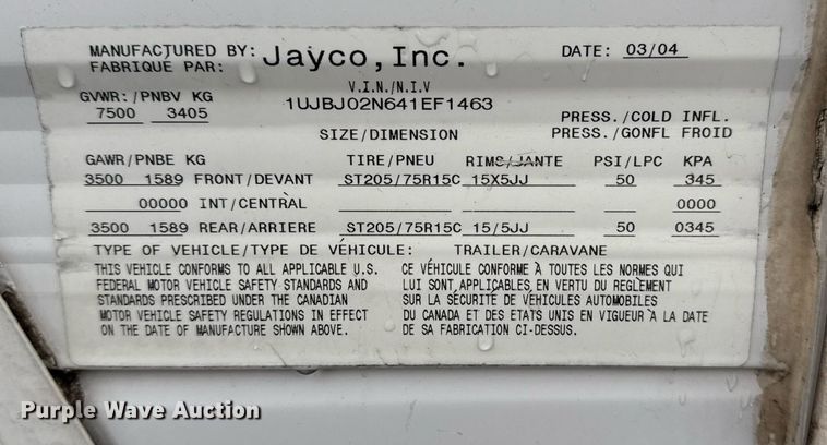 image for item EG5723 2004 Jayco Inc Jay Flight camper