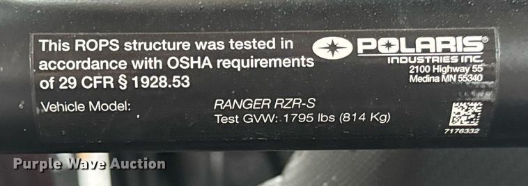 image for item EG5729 2012 Polaris Ranger RZR S utility vehicle