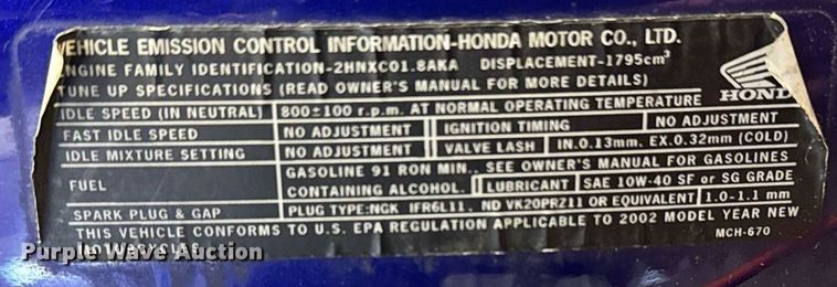 image for item EG8070 2002 Honda VTX1800C motorcycle