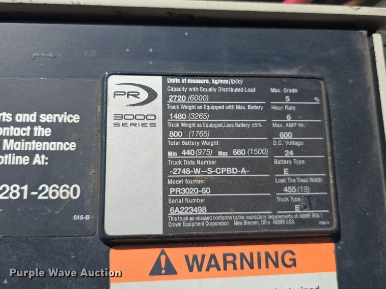 image for item EH8779 Crown PR3020-60 pallet jack