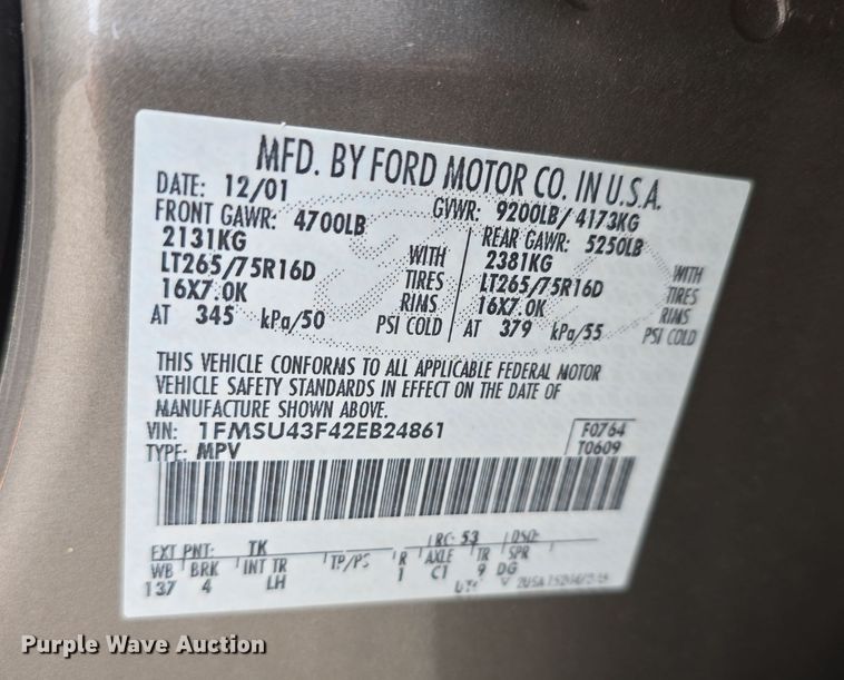 image for item EH8786 2002 Ford Excursion Limited SUV