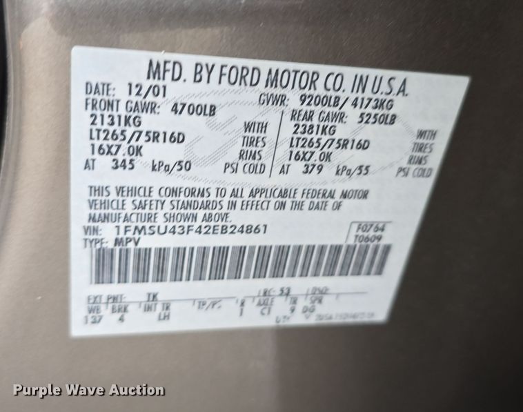 image for item EH8786 2002 Ford Excursion Limited SUV