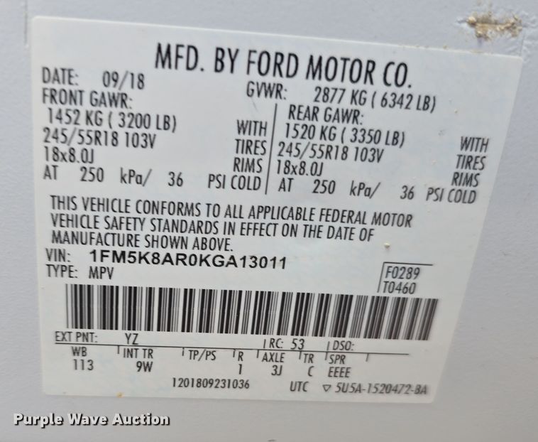 image for item EH8791 2019 Ford Explorer Police Interceptor SUV