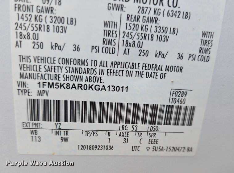 image for item EH8791 2019 Ford Explorer Police Interceptor SUV