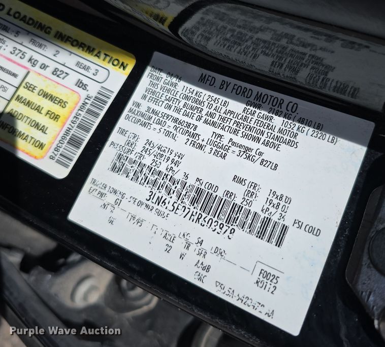 image for item EH8797 2017 Lincoln MKZ 