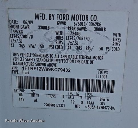 image for item EI8923 2009 Ford F150 pickup truck