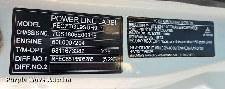 image for item EI8936 2019 Mitsubishi Fuso  FECZTGL9SUH9 flatbed truck