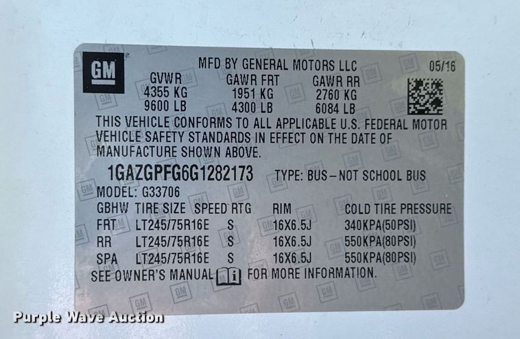 image for item EJ3563 2016 Chevrolet Express 3500 van