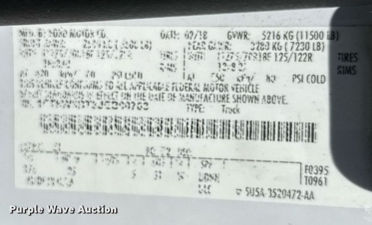 image for item EJ3574 2018 Ford F350 Super Duty XLT Crew Cab pickup truck