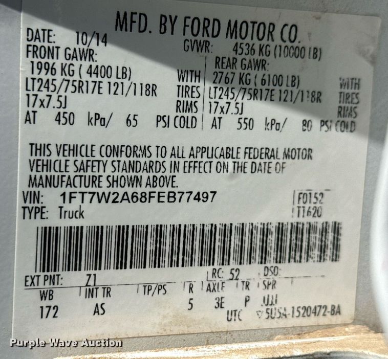 image for item EJ3636 2015 Ford F250 Super Duty XL Crew Cab pickup truck