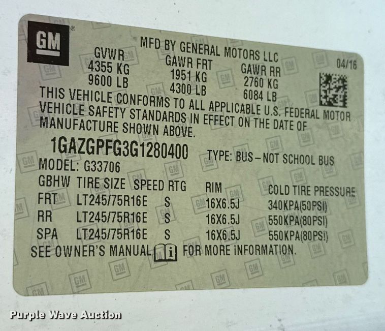 image for item EJ3637 2016 Chevrolet Express 3500 van