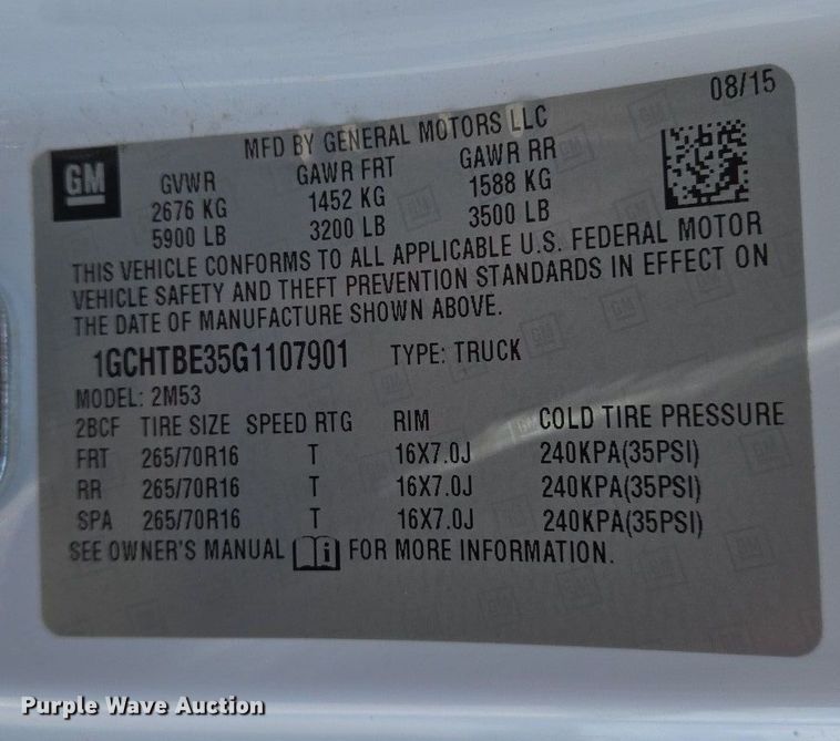 image for item EJ7427 2016 Chevrolet Colorado Ext. Cab pickup truck