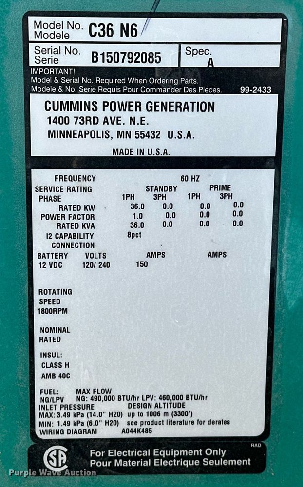 image for item EJ8546 Cummins C36 N6 generator