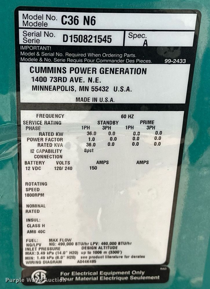 image for item EJ8547 Cummins C36 N6 generator