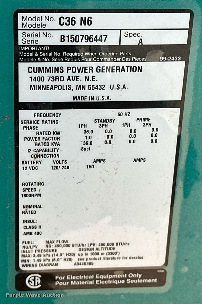 image for item EJ8549 Cummins C36 N6 generator