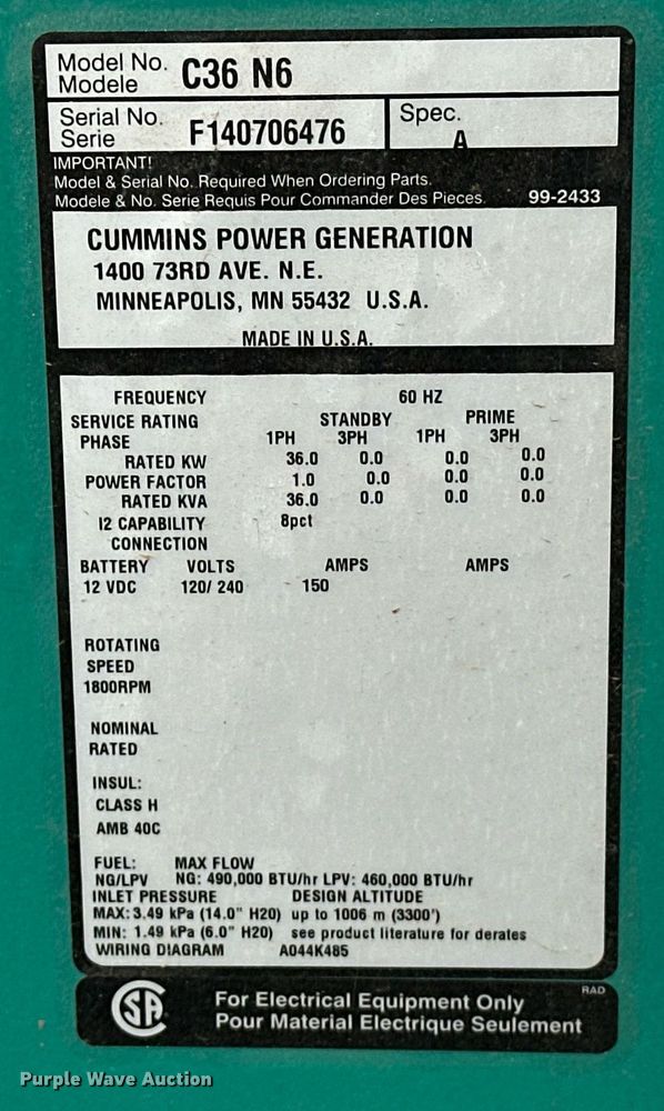 image for item EJ8551 Cummins C36 N6 generator