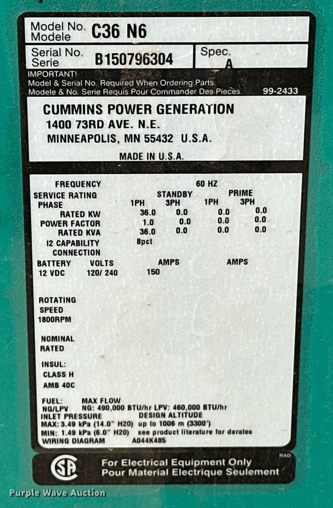 image for item EJ8552 Cummins C36 N6 generator
