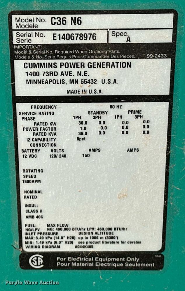 image for item EJ8554 Cummins C36 N6 generator