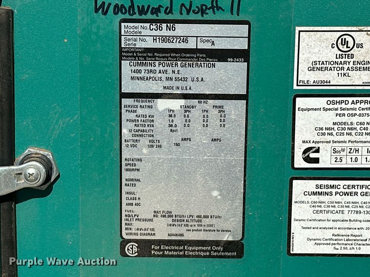 image for item EJ8555 Cummins C36 N6 generator