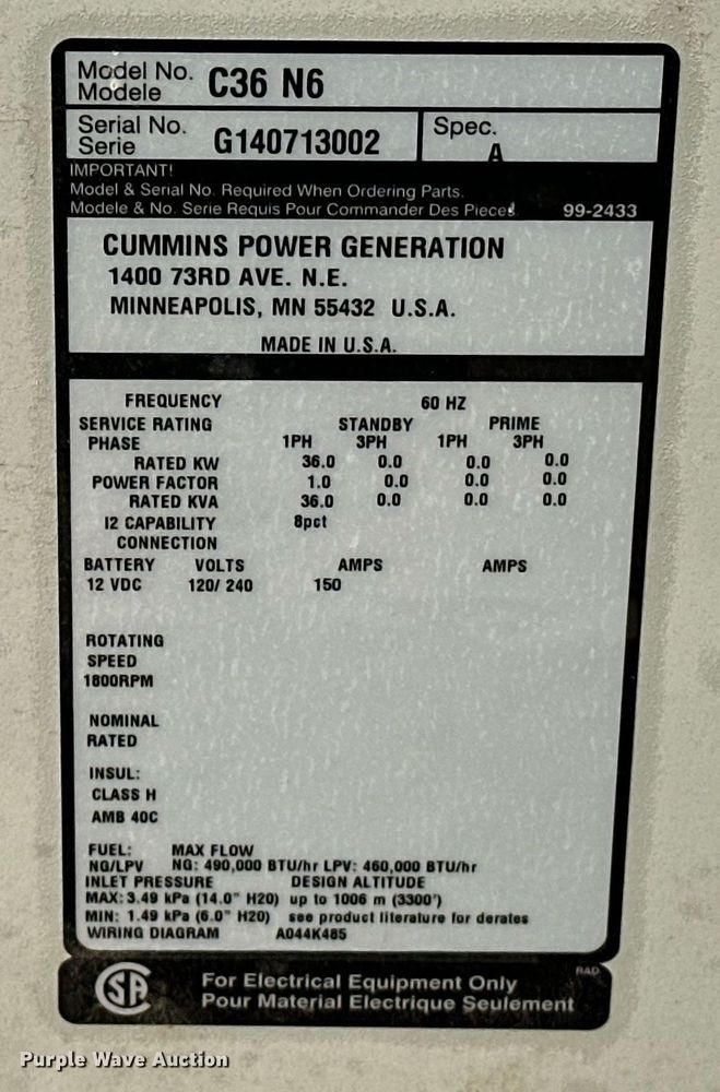 image for item EJ8557 Cummins C36 N6 generator