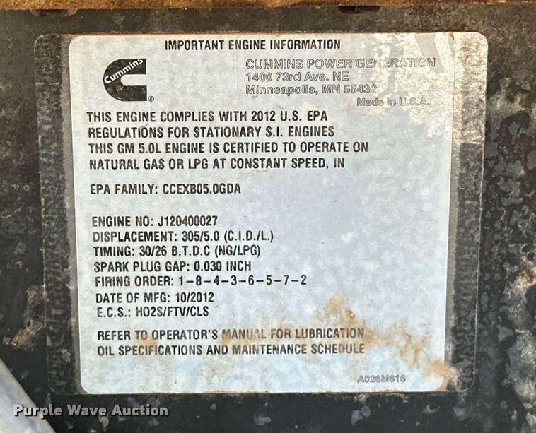 image for item EJ8559 Cummins GGPA-1213364  generator