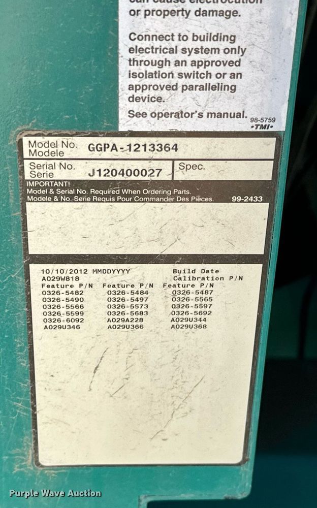 image for item EJ8559 Cummins GGPA-1213364  generator