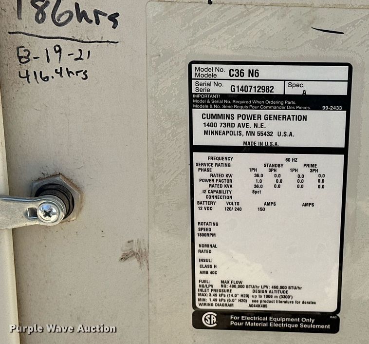 image for item EJ8562 Cummins C36 N6 generator