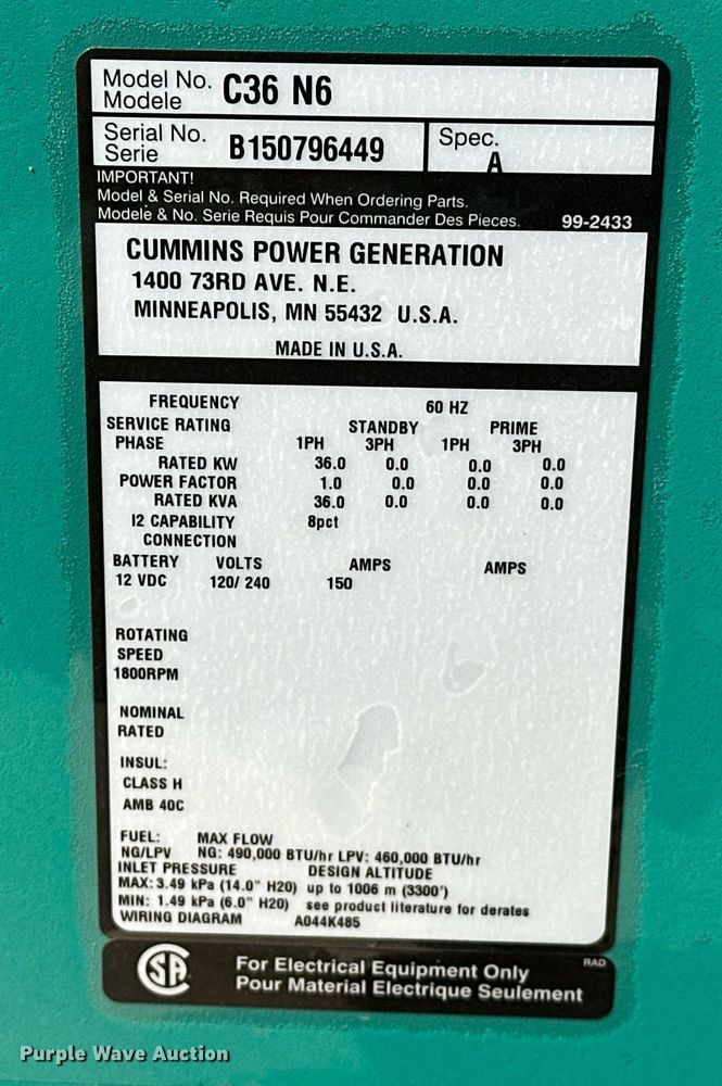 image for item EJ8563 Cummins C36 N6 generator
