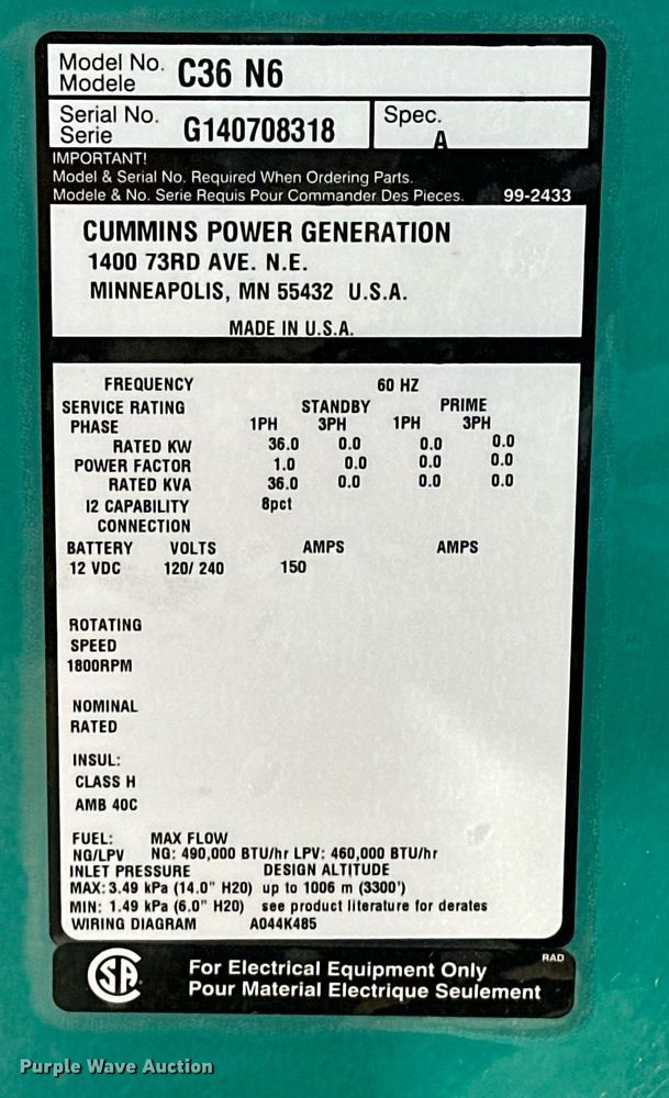 image for item EJ8564 Cummins C36 N6 generator