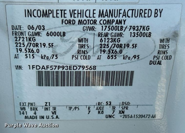 image for item EK2853 2003 Ford F550  Super Duty XL flatbed truck