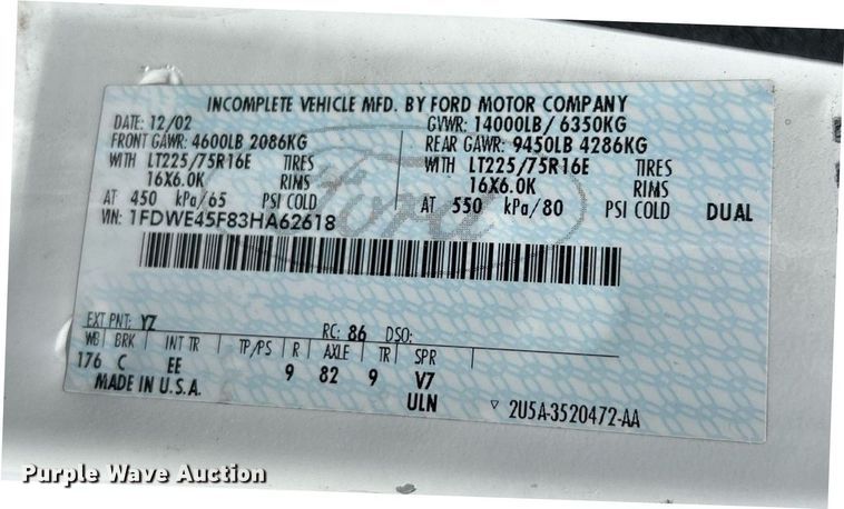 image for item EK2873 2003 Ford E450 Super Duty shuttle bus