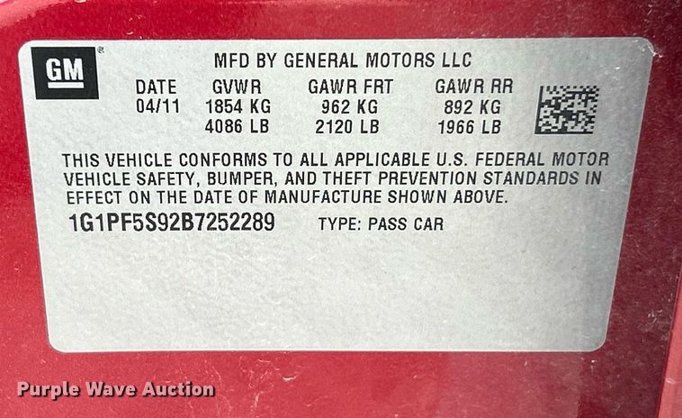 image for item EK2893 2011 Chevrolet Cruze LT 