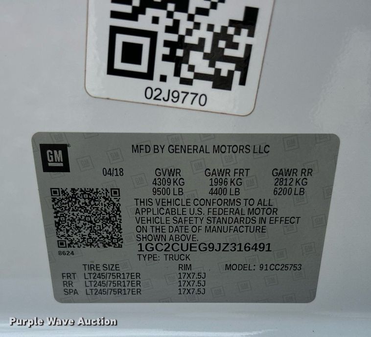 image for item EK2896 2018 Chevrolet Silverado 2500HD Double Cab pickup truck