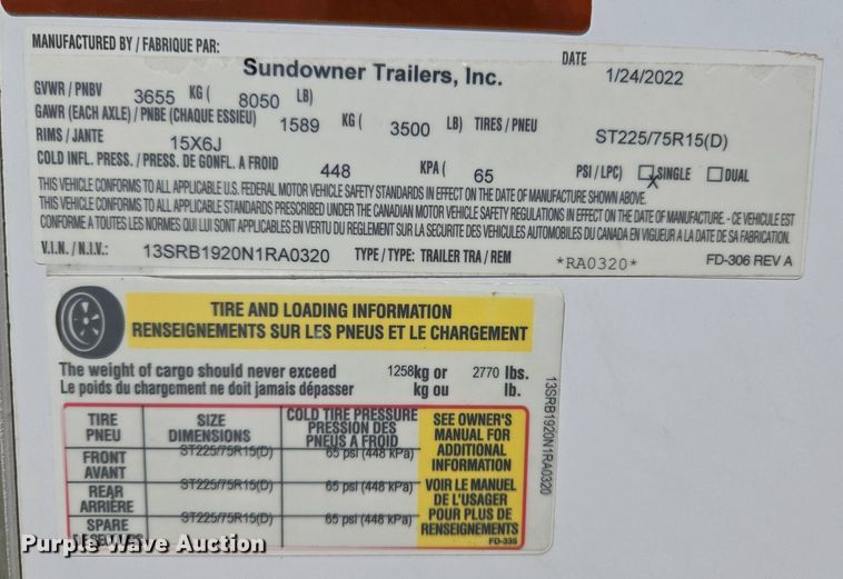 image for item EL1992 2022 Sundowner 1986TB toy hauler camper