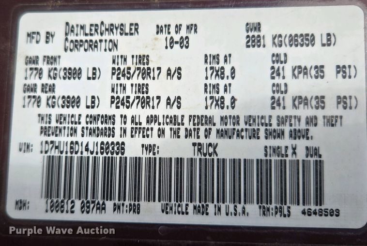 image for item EL1993 2004 Dodge Ram 1500 pickup truck