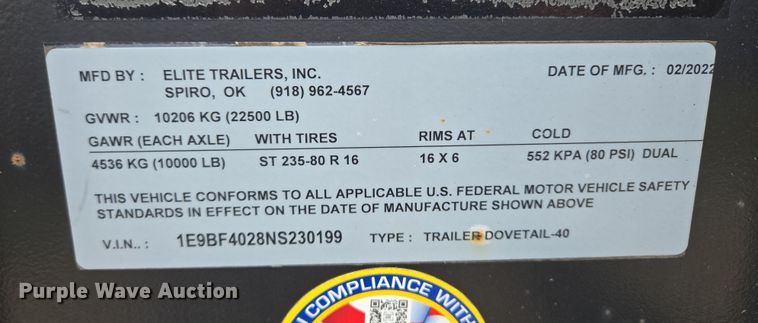 image for item EM7026 2022 Elite Trailers  equipment trailer