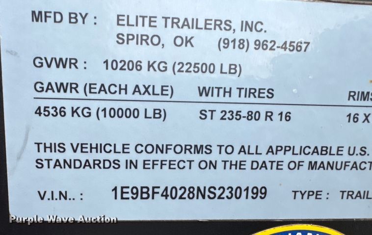 image for item EM7026 2022 Elite Trailers  equipment trailer