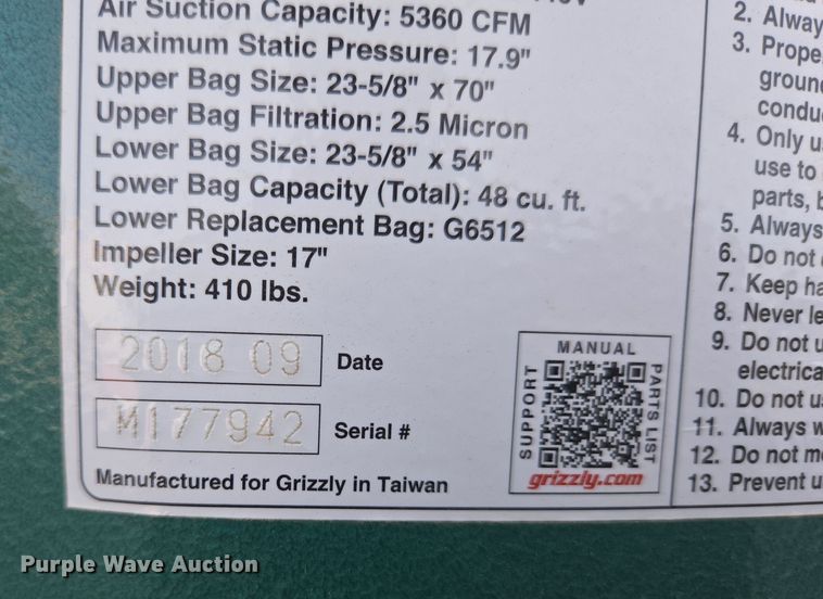 image for item EN3591 Grizzly G0673 dust collector