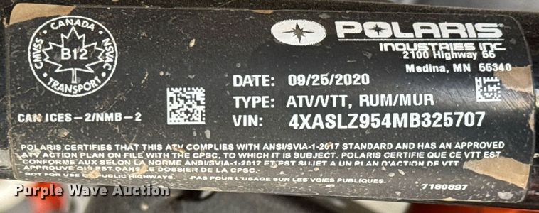 image for item EQ1211 2021 Polaris Sportsman XP1000S ATV