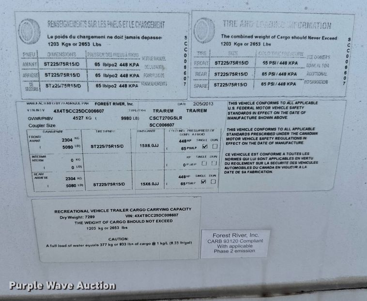 image for item EQ1301 2013 Forest River Sandstorm toy hauler camper