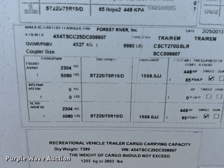 image for item EQ1301 2013 Forest River Sandstorm toy hauler camper