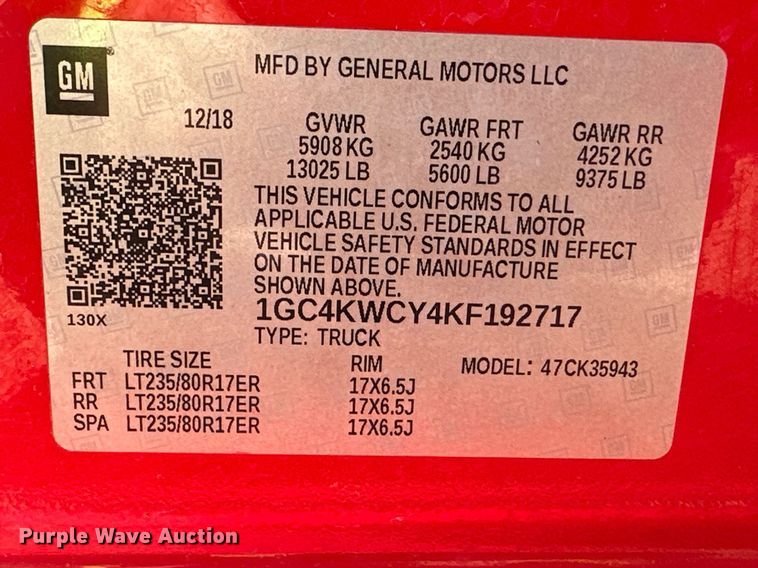 image for item EQ4584 2019 Chevrolet Silverado 3500HD LT Crew Cab pickup truck