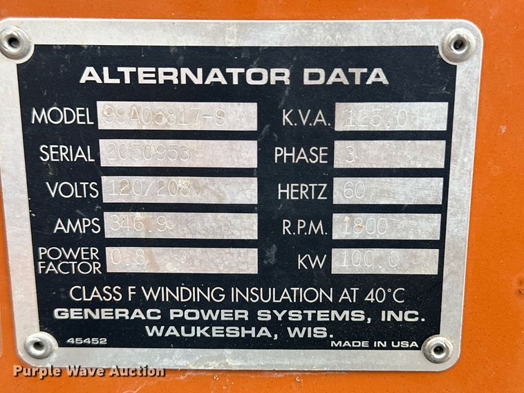 image for item EQ4597 1999 Generac 99A05817-S generator