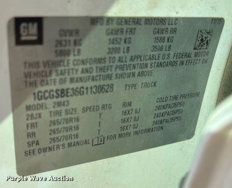 image for item OB9506 2016 Chevrolet Colorado Crew Cab pickup truck