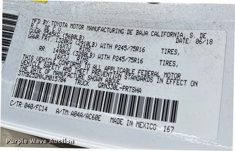 image for item OB9624 2018 Toyota Tacoma Double Cab pickup truck