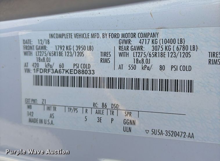 image for item OB9634 2019 Ford F350 SuperDuty XL utility bed pickup truck