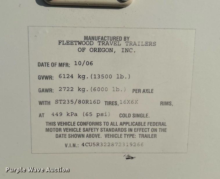 image for item OM9201 2007 Fleetwood Wilderness   Advantage camper