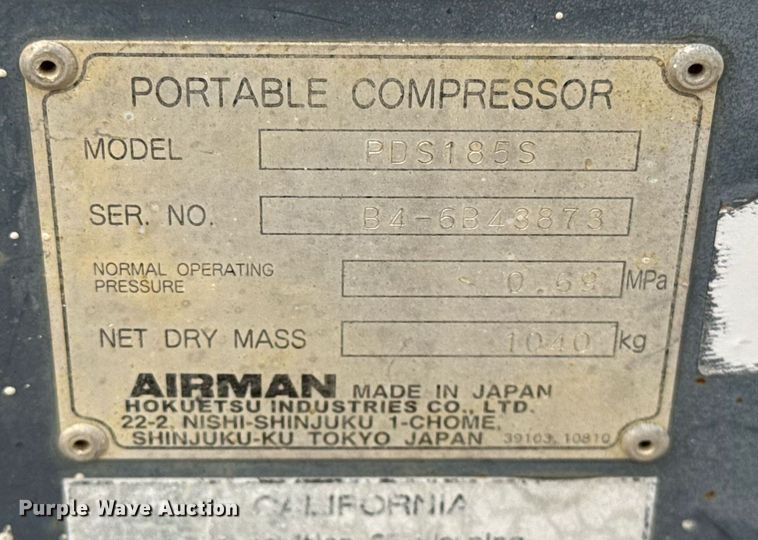 image for item DH9899 Airman PDS185S air compressor